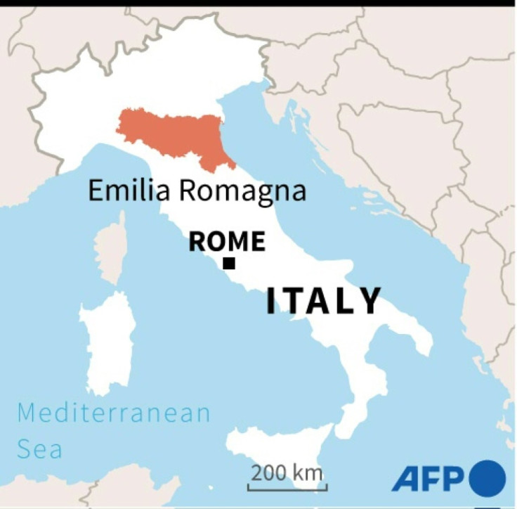 Mapa de localización de la región de Emilia Romagna en Italia