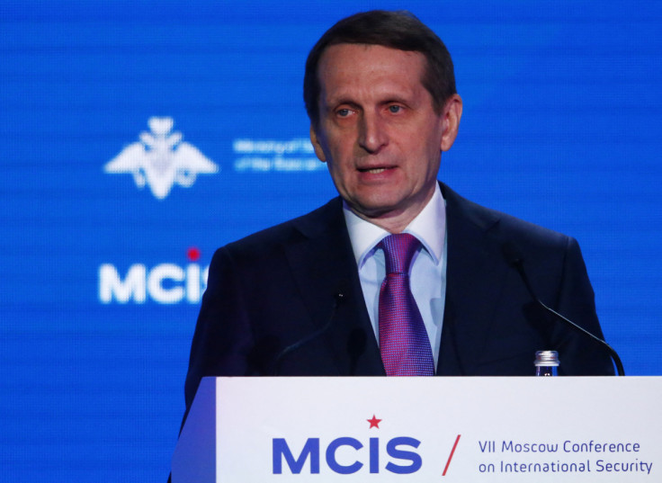 Sergey Naryshkin, jefe de la agencia de inteligencia exterior de Rusia, pronuncia un discurso durante la Conferencia anual de Moscú sobre Seguridad Internacional en Moscú.