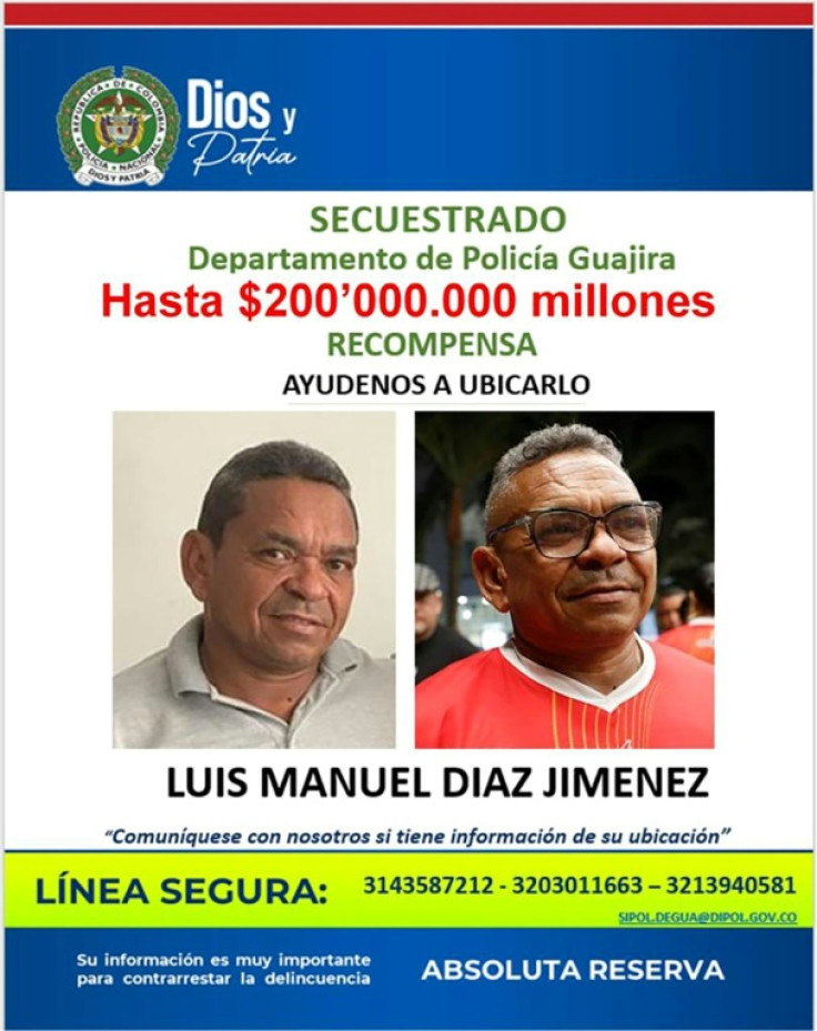 La policía ha ofrecido una recompensa de hasta unos 48.000 dólares por información sobre el paradero de Luis Manuel Díaz.