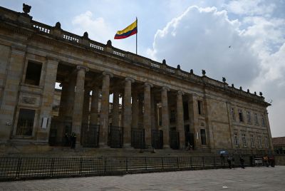 The facade of the Congress of Colombia